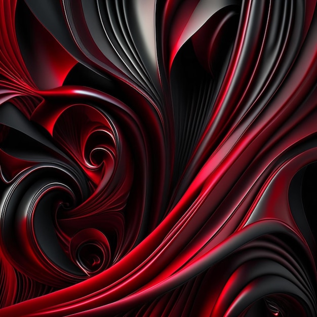 Lujoso líquido negro rojo sangre con pliegues, cortinas y remolinos de fondo abstracto