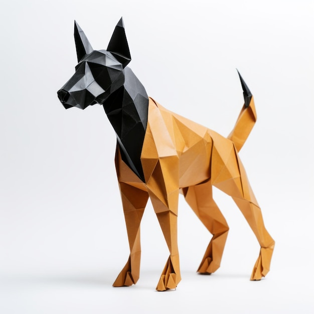 Lujoso perro de origami detallado Dobermann Pinscher en ámbar claro y negro