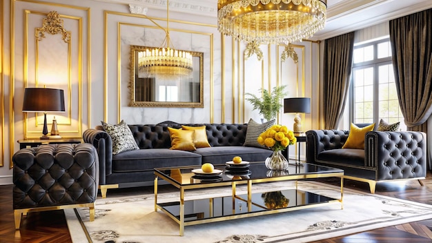 Un lujoso salón glamuroso con un diseño colorido