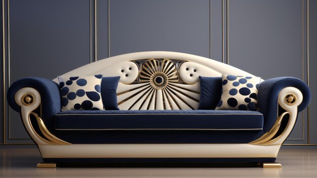 Lujoso sofá art déco con motivos inspirados en Goa y diseños lúdicos