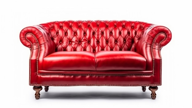 Foto lujoso sofá de cuero suave rojo aislado fondo blanco.