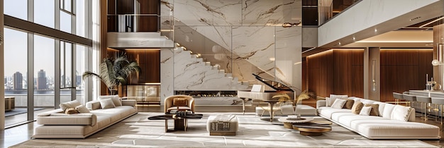 El lujoso vestíbulo del hotel con una decoración elegante y muebles modernos elegante y acogedor