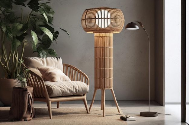 Luminária de chão estilo escandinavo com design minimalista e IA generativa de materiais naturais