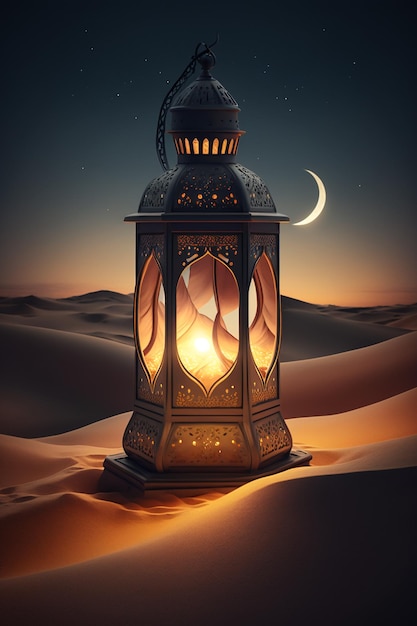 Luminaria musulmana en la noche en la luna del desierto IA generativa