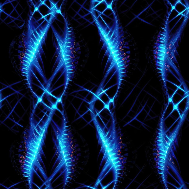 Luminescência azul um Dna em fundo preto IA generativa