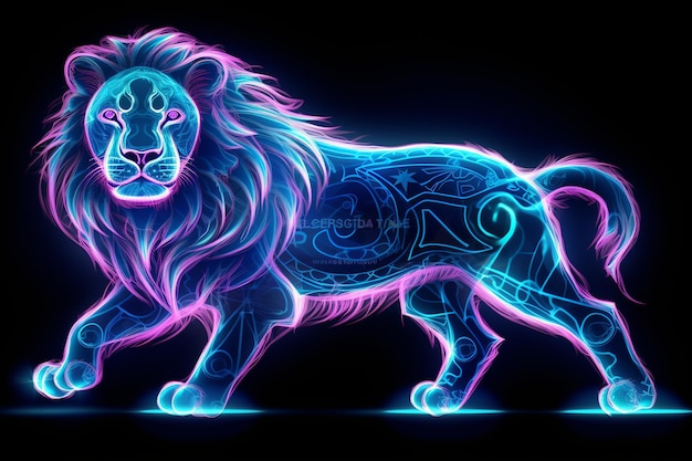 Luminescente vida luz de neón león en movimiento