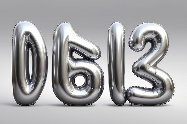 Foto luminosa fuente plateada metálica alfabeto inflado letras y números de globo 3d vector seta
