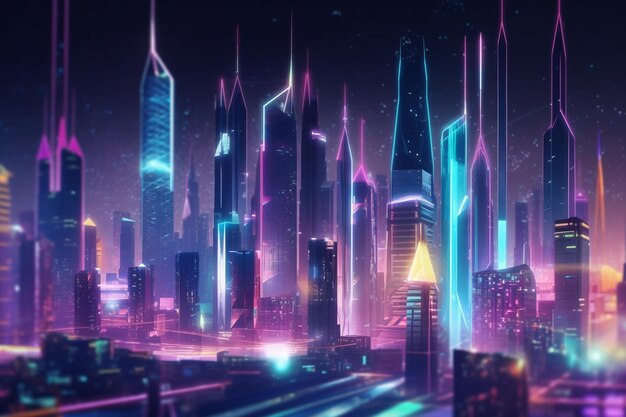 Luminous Heights Una ciudad de rascacielos de neón púrpura y rosa