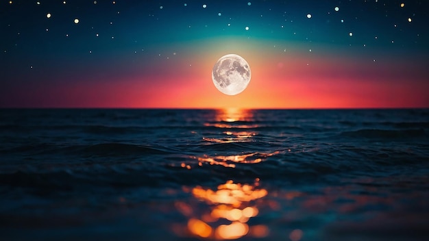 la luna y el agua en la noche