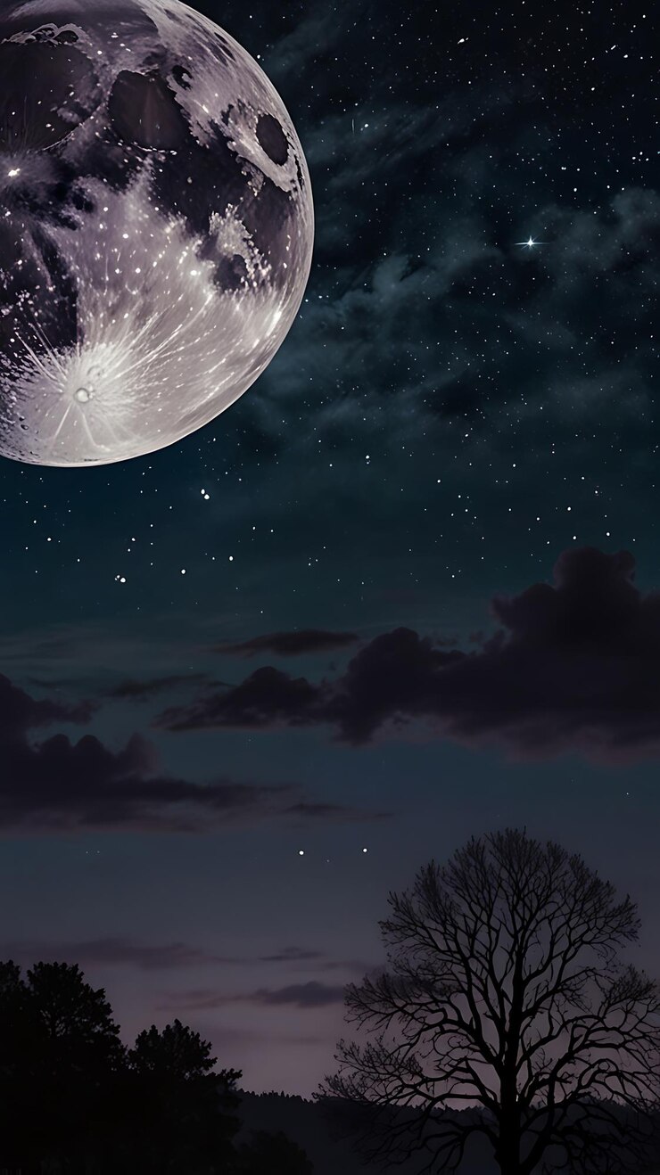 una luna con un árbol en el fondo