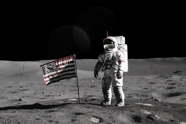 Foto luna de astronauta chino con bandera