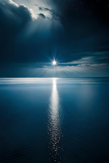 Una luna azul brilla sobre el océano