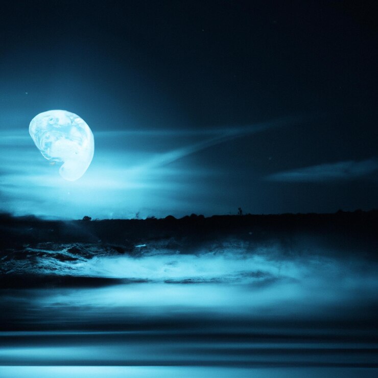 Una luna azul está en el cielo con la palabra luna.