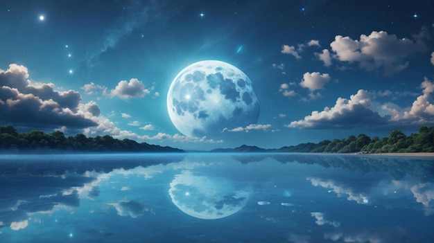 una luna azul se refleja en el agua