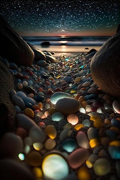 La luna brilla en las rocas.