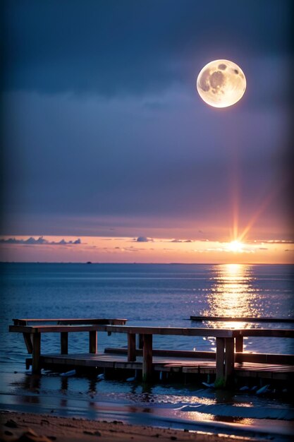 La luna brilla sobre el océano.