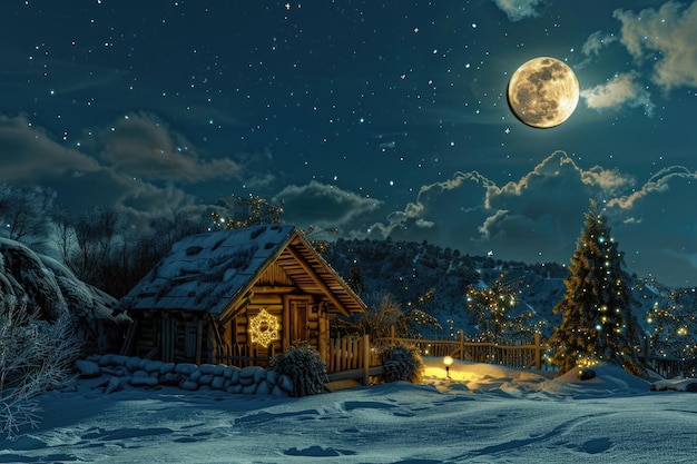 La luna brilla sobre el pesebre de la Navidad de Jesucristo