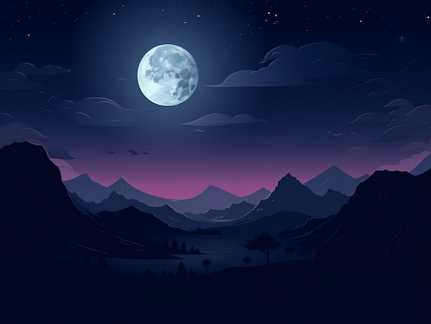 Luna en el cielo por la noche juego de activos de fondo 2D futurista