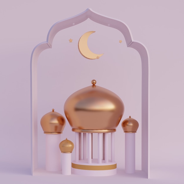 Foto luna creciente linterna árabe ramadan kareem mawlid iftar isra miraj representación 3d