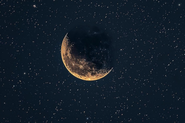 Luna creciente de Ramadán contra la noche estrellada