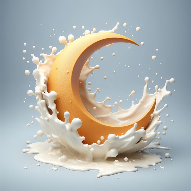 Foto luna creciente realista en 3d hizo una salpicadura de leche con el tema de ramadán celebración de ramadan kareem