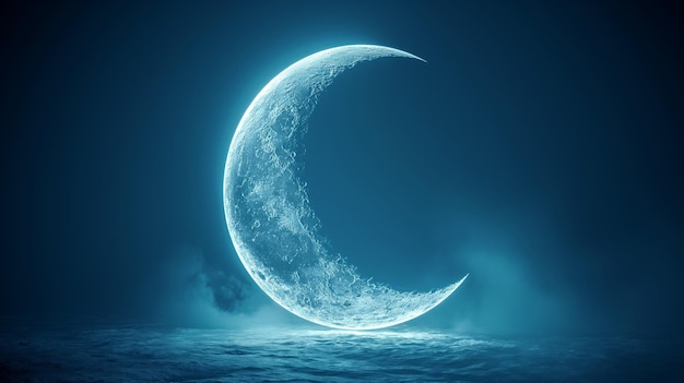 Luna creciente sobre un fondo azul