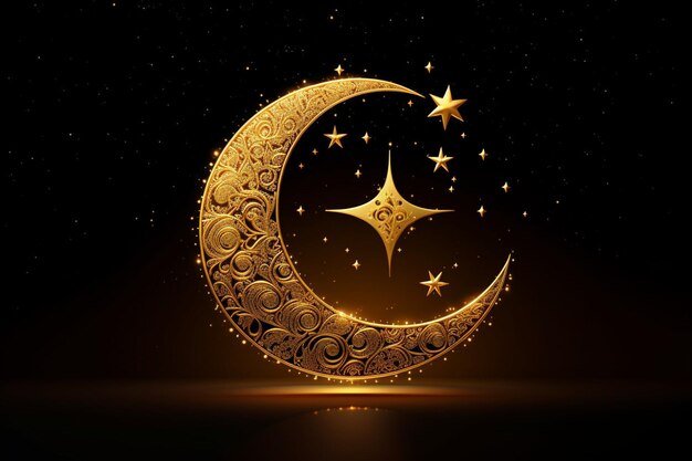 La luna decorativa árabe Eid Mubarak diseño de saludo de oro premium