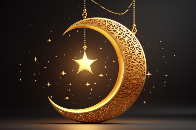 La luna decorativa árabe Eid Mubarak diseño de saludo de oro premium