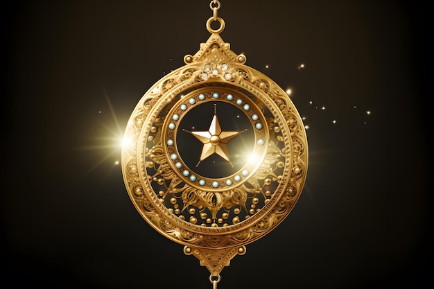 Luna dorada de Ramadán con decoración islámica árabe