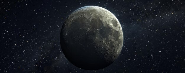 Luna en el espacio con cráteres detallados y estrellas en el fondo tema celeste