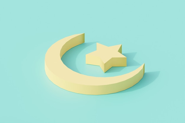 Luna y estrella para signo y símbolo de religión islámica.