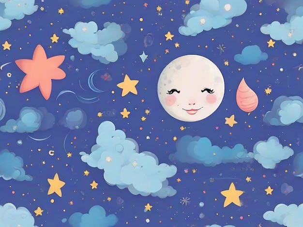 La luna y las estrellas un dibujo lindo sin costuras