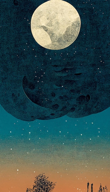 Luna grande en la ilustración clara del cielo nocturno