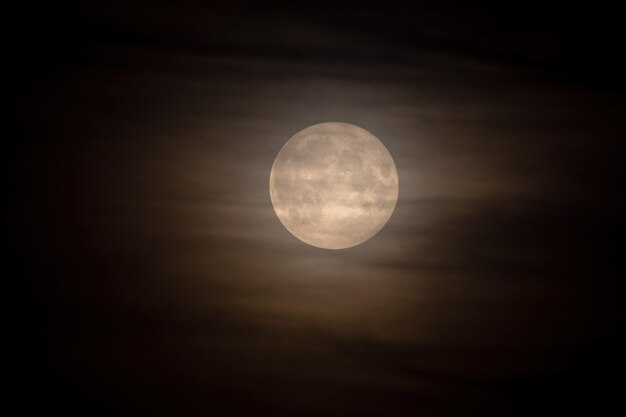 Foto una luna llena amarilla en las nubes. astronomía.