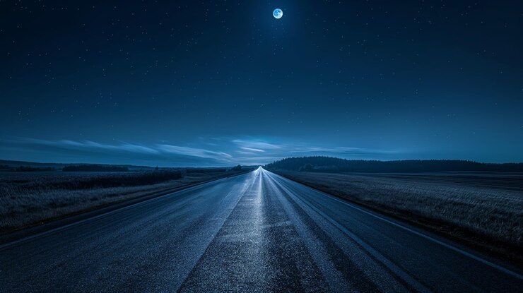 Foto la luna llena ilumina la carretera por la noche creando una atmósfera mística