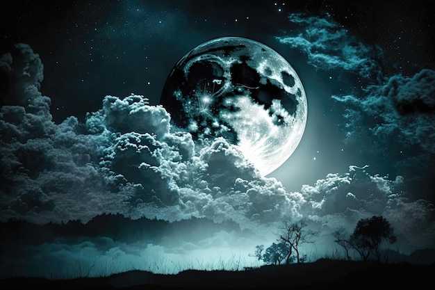 Una luna llena ominosa y espeluznante sobre un fondo oscuro que sugiere una atmósfera ominosa IA generativa
