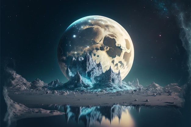 La luna llena se refleja en el agua generativa ai