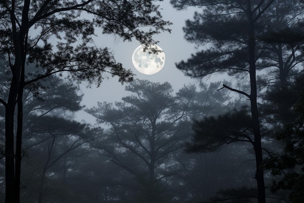 Luna llena sobre un bosque de niebla