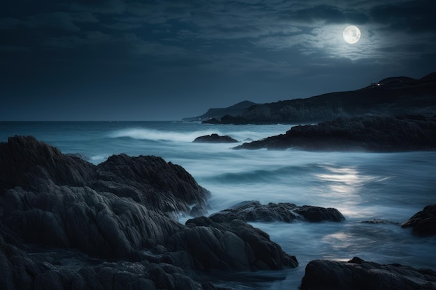 Una luna llena sobre el mar