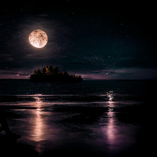 La luna, el mar, bella imagen.