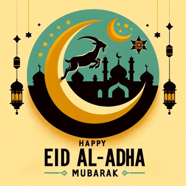 Foto la luna de la media luna de oro eid aladha mubarak tarjeta