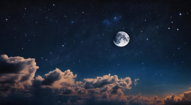 Foto luna en la noche con estrellas y nube vista de la luna en la noche hermosa luna con estrellas