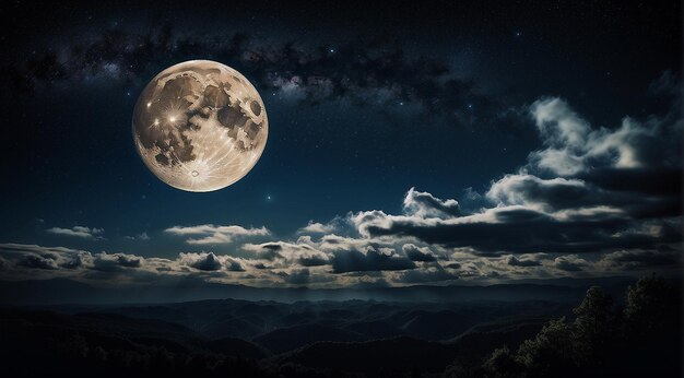 luna en la noche con estrellas y nube vista de la luna en la noche hermosa luna con estrellas