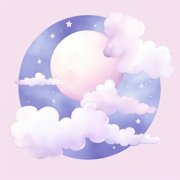 Luna y nube estilo acuarela pastel Luna y nube clipart