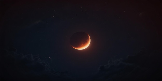 Una luna roja en el cielo con nubes y una luna roja