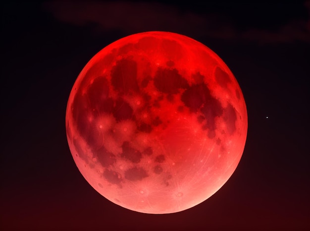 una luna roja con una estrella en el medio