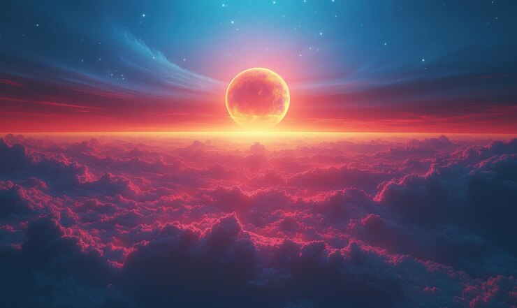 La luna roja sobre las nubes