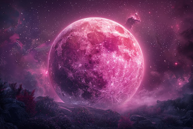 Luna rosada en el cielo nocturno