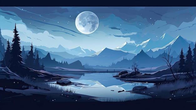 La luna sale sobre las montañas rocosas con una hermosa iluminación.