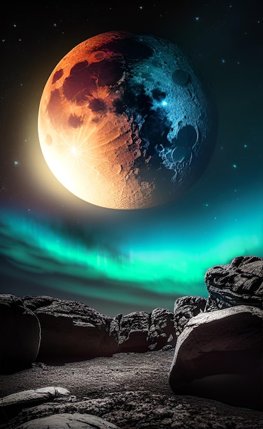 Una luna y la tierra son visibles en el cielo.